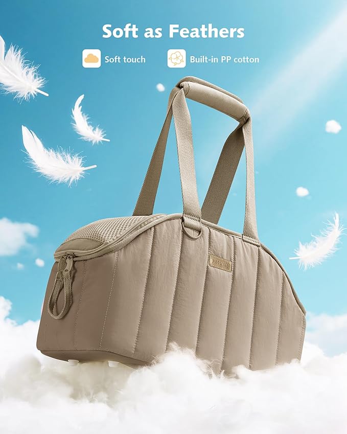 Pecute Dog Purse Carrier, Lightweight Dog Carriers for Small Dogs with Large Pockets, Dog Soft-Sided Carriers up to 6.6lbs, Pet Carrier for Puppy Cat Rabbit, Suitable for Travel, Subway, Khaki
