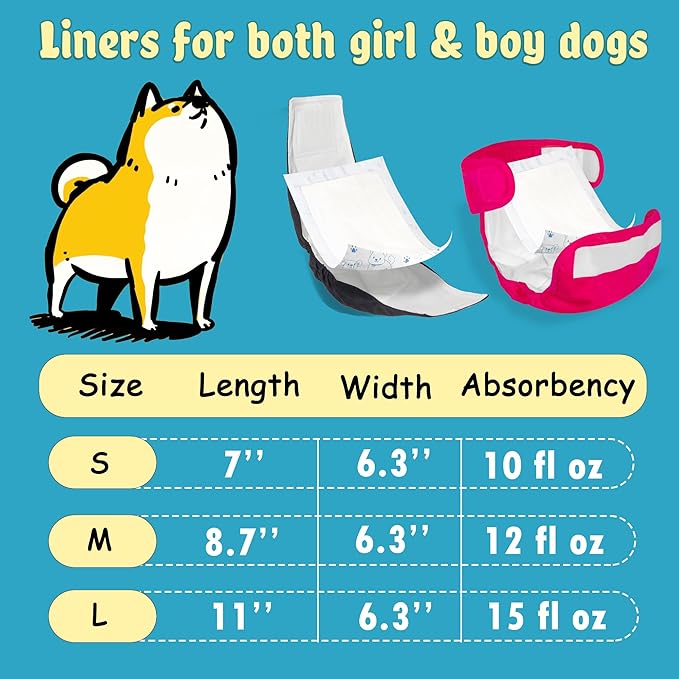 LeapSheep Dog Diaper Liners Pee Pads for Male and Female Dogs, Dog Period Pads, Super Soft Absorbtion Dog Booster Pads Fits Belly Bands, Wraps and Washable Doggy Diapers Female (M, 50)