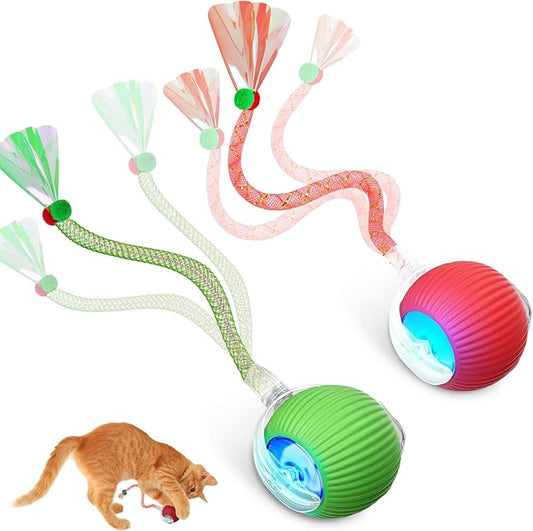 Interactive Cat Toys for Indoor Cats, Automatic Kitten Toys for Bored Indoor Adult Cats, Smart Kitten Rolling Ball Moving Balls Toy, Rechargeable Cat Ball for Enrichment Exercise (Red+Green)