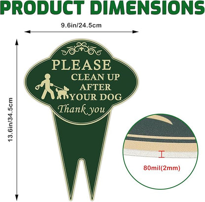 2 Pack Please Clean Up After Your Dog Sign, 10”x14” Double-Sided No Dog Poop Signs Heavy Duty Aluminum for Lawn Easy Install, Pick Up After Your Dog Sign with Integrated Stake for Yard, Outdoor Use