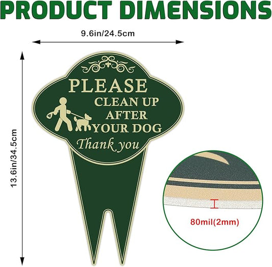 2 Pack Please Clean Up After Your Dog Sign, 10”x14” Double-Sided No Dog Poop Signs Heavy Duty Aluminum for Lawn Easy Install, Pick Up After Your Dog Sign with Integrated Stake for Yard, Outdoor Use
