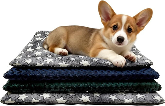 4 Piece Washable Dog Bed Mat with Anti-Slip Bottom, Deluxe Plush Memory Foam Crate Pad & Waterproof Outdoor Kennel Mat for Dogs & Cats-Durable Crates Beds, Large Medium Small Puppy Size 24" x 18",S