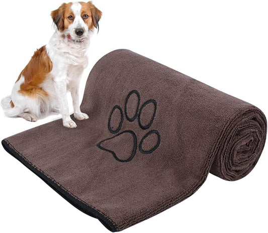 KinHwa Dog Towel Super Absorbent Pet Bath Towel Microfiber Dog Drying Towel for Small, Medium, Large Dogs and Cats 30inch x 50inch Brown