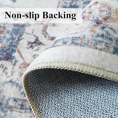 Washable 3x5 Kitchen Area Rugs: Cozy Soft Beside Low Pile Carpet for Living Room Bedroom Indoor Light-weight Doormat Anti-Slip Thin Low-Pile Rug for Entryway Nursery Small Vintage Floor Mat(3x5,Brick)