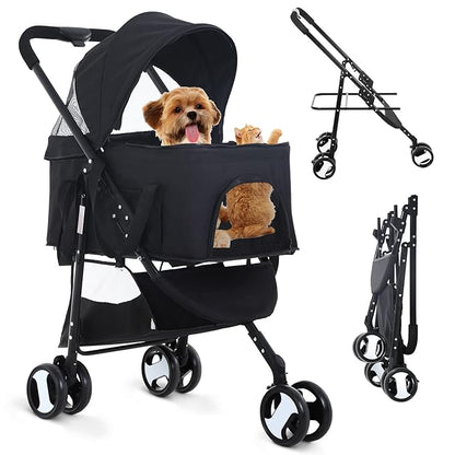 3 Wheel Pet Stroller Cat Dog Strollers for Small Medium Dogs 3-in-1 Detachable Travel Carrier Pet Gear Stroller Wagons for Dogs Trolley for Cat Doggie Rabbit Doggy Puppy, Black