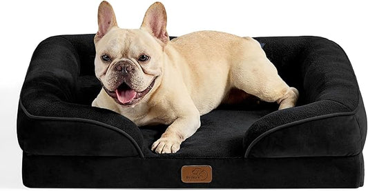 Bedsure Orthopedic Dog Bed Medium Size Dogs - Washable Medium Dog Cat Bed Waterproof, Comfort Pet Couch Sofa with Washable Removable Cover, Pets Bed with Nonskid Bottom, Black, 28"