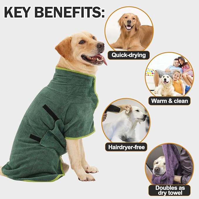Super Absorbent Dog Bathrobe, Microfiber Dog Drying Coat Dog Bath Robe Towel for Small, Medium & Large Dogs, Quick Drying, Warm Keeping Dog Robes for After Bath Supplies
