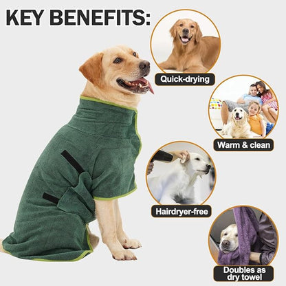 Super Absorbent Dog Bathrobe, Microfiber Dog Drying Coat Dog Bath Robe Towel for Small, Medium & Large Dogs, Quick Drying, Warm Keeping Dog Robes for After Bath Supplies