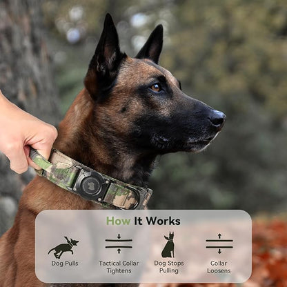 2026 Upgrade Waterproof AirTag Dog Collar, Military Tactical Dog Collar with AirTag Holder, Comfortable Control Handle and Metal Buckle, GPS Dog Collar Holder for Medium to Large Dogs (Camouflage, XL)