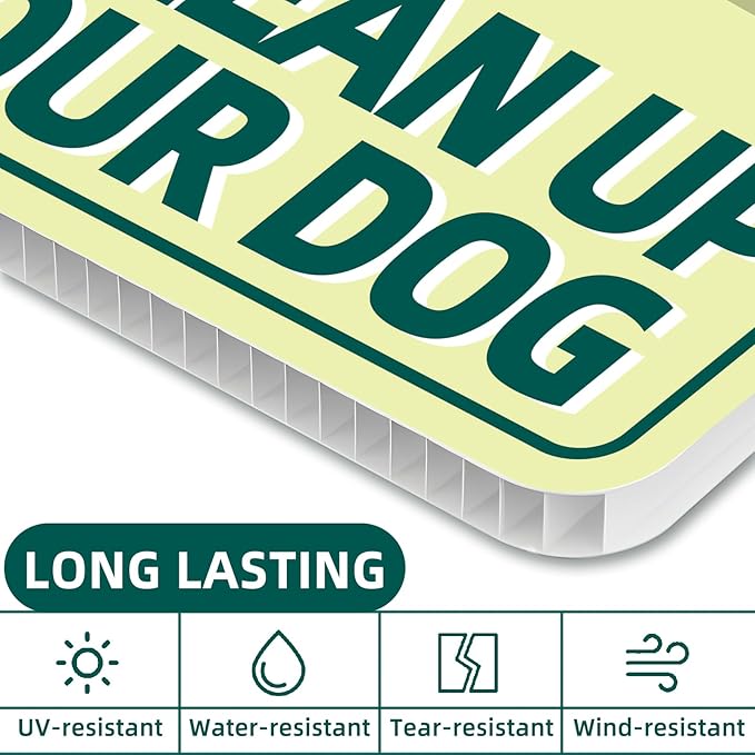 Clean UP After Your Dog Signs, 2-Pack 13"x10" Double-Sided Signs, Corrugated Plastic, H-Stake Metal Stakes, Dog Poop Signs for Lawn, Pick Up After Your Dog Sign
