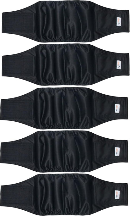 5 Pack Dog Diapers Male Reusable, Premium Belly Bands for Male Dogs, High Absorbing Dog Pee Wraps for Doggie in Incontinence or Excitable Urination and Training Black S