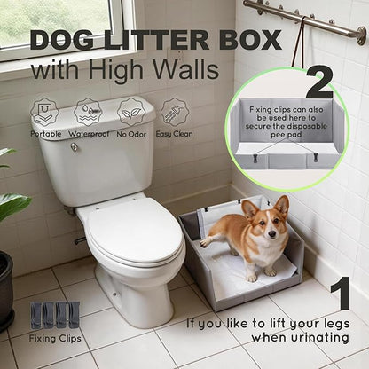 Dog Litter Box, Pee Pad Holder Foldable, 22''x 22'' Indoor Dog Potty Tray for Medium Dogs, High Walls, Seamless, No Assembly, Waterproof, Easy to Clean, No Spill,Portable for Travel
