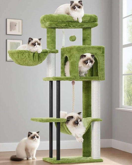 Gitelsnour Cat Tree, Cat Tower for Indoor Cats, 43.3 inch Cat Tree Tower with Sturdy Steel Tube, Hammock, Cat Condo for Small Cats and Kittens, Scratching Post, Green GCT004SGR
