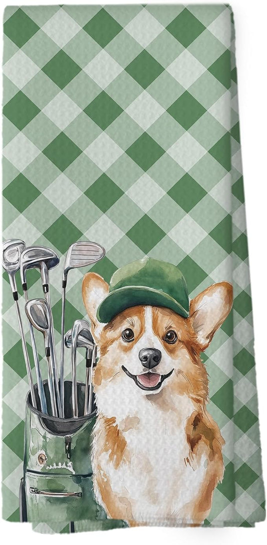 Golf Dog Kitchen Towels - Corgi Dish Towels, Sports Gifts, Pet Golf Club Decorative Absorbent Dishcloths Hand Towels for Kitchen Gym Spa Decor 16x24 Inches