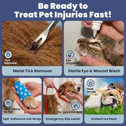 Dog First Aid Kit - Vet Approved Pet First Aid Supplies to Treat Dogs & Cats in an Emergency - Pet First Aid Kit Guide, Tick Remover, Slip Leash & Medical Essentials for Home, Camping, Car, RV, Travel