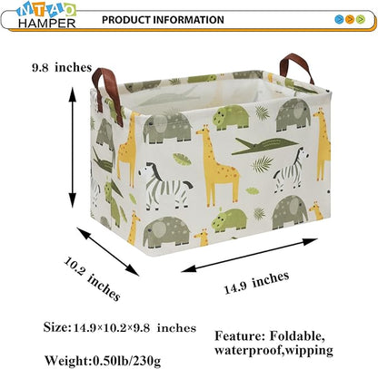 Rectangular Green Storage Basket,Collapsible Gift Basket with Handles,Kids Toys/Books Box,Room Decor(Green Animal)