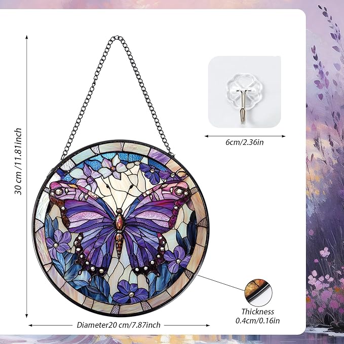 Butterfly Stained Glass Window Hanging Gifts, 7.8″ Sun Catchers for Indoor Window Decor, Decorative Sun Catchers Home Wall Art Gift for Thanksgiving Christmas Wedding Housewarming