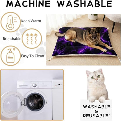 Dog Cat Bed Mat Ultra Soft Fluffy Pet Bed Washable Fashion Dog Crate Beds Comfy Comfy Pet Sleeping Pad Suitable for Pet Raised Bed(42"x32",Purple Lightning)