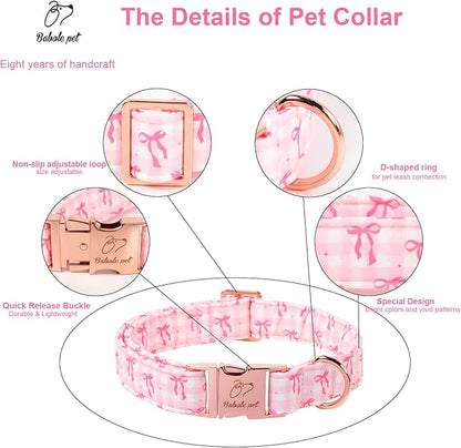 Girl Dog Collar, Sweetheart Girly Pink Bow Dog Collars, Adjustable Heavy Duty Spring/Summer Female Dogs Collar for Small Medium Large Dogs with Metal Buckle S