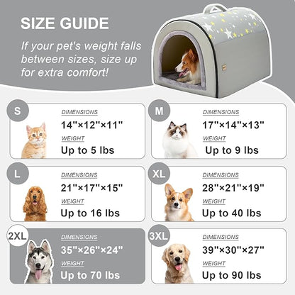 Jiupety 2 in 1 Dog House Indoor, Comfy Cave Bed Covered Dog Bed, Portable House for Medium and Large Dogs, 2XL(35"×27"×26"), Up to 70 Lb, Grey