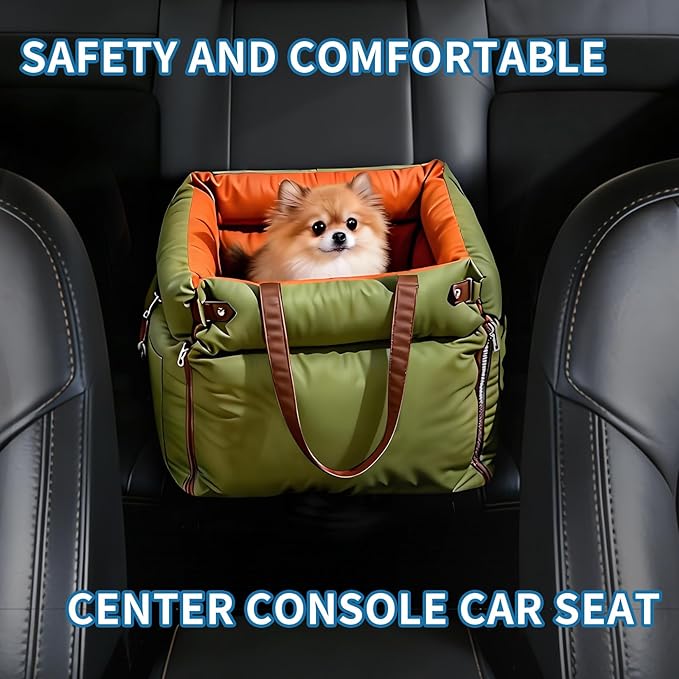 Garvee Dog Booster Car Seat, Waterproof PU Leather Upholstered Cat Bed for Car with Storage Pockets Portable Pet Seat, Bite-Resistant Pet Carrier Bag for Travel and Home, Green