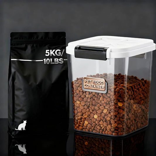 LivLab Mker 5 lbs Dog Food Storage Container with Lids Airtight Pet Food Container Cat Treat Container, Dry Pet Food Storage Bin for Cereal, Birds, Rice and Grain(6 lbs), White