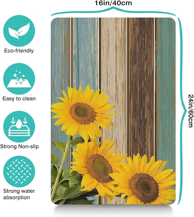 Dog Food Mats for Floors Absorbent, Cat Food Mat - Pet Cat Feeding Mat Quick Dry, Dog Bowl Mats for Water, Pet Supplies Feeding Placemat 16" x 24" Sunflower