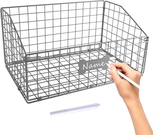 Geyecete Toy box for dogs large Dog Toy organizer Pet wire folding basket dog toy container dog toy box -Can be Personalized-Cat and Puppy-Gray
