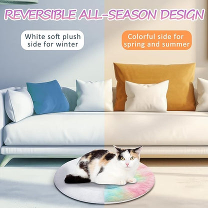 VitalCozy 2 Pack Self Heating Cat Pad Self Heating Cat Bed Machine Washable Heat Pet Mat Reversible Body Thermal Warm Round Dog Bed Crate Blanket for Feral and Indoor Cats(16'',Tie Dye)