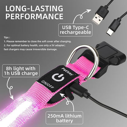 LED Dog Collar for Small Dogs Cats - Fully Waterproof & Adjustable Glow Collar - USB-C Rechargeable for Night Walking, Safety - Flashing Lighted Collar for Dogs(Pink,S)