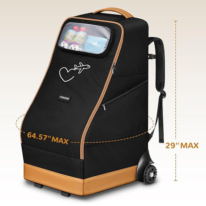 YOREPEK Rolling Car Seat Travel Bag for Airplane, Padded Car Seat Backpack with Large Wheels, Foldable Gate Check Carseat Bags for Air Travel, Clear Pocket for Baby Travel Essentials