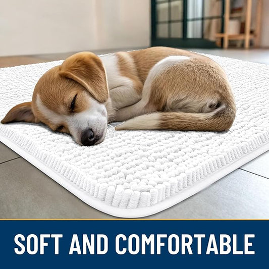 Smiry Dog Door Mat for Muddy Paws 59x24, Absorbs Moisture and Dirt Doormat, Non-Slip Washable Quick Dry Chenille Front Door Mat Indoor Entrance, Entryway Carpet for Inside Floor, White