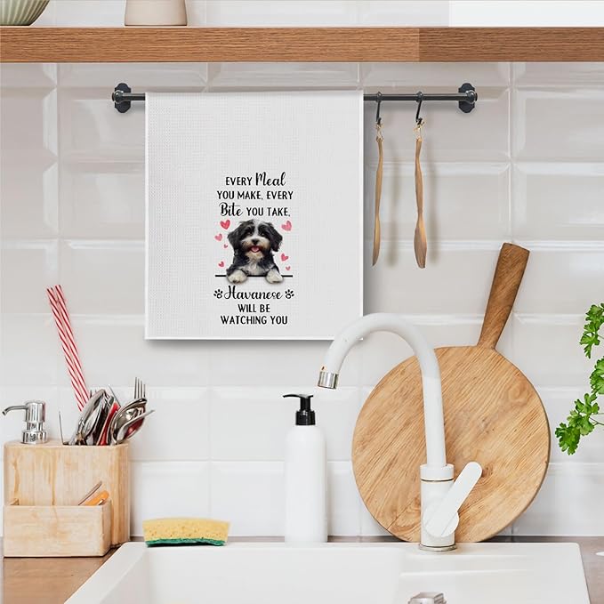 Havanese Gifts Kitchen Towels, Funny Dog Tea Dish Towels for Kitchen Decorative, Havanese Dog Lovers Gifts for Women, Every Meal You Make Every Bite You Take Hand Towel, 16x24 Inch