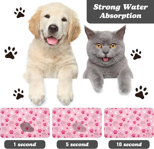 Dog Food Mat, Absorbent Water Bowl Mats Cat Pet Feeding Placemats Pink 16 * 24 inch