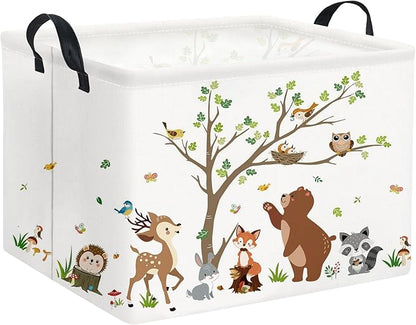 Rectangular Kids Storage Basket Baby Storage Basket with Handles for Home Kitchen Boys and Girls Cute Toy Storage Bin Organizer Shelf Book Room Decor(Tree Animal)