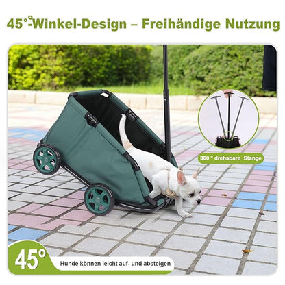 Mini Dog Strollers for Mini Pets, Foldable Multifunctional Shopping Carts with Extendable Pull Handle, Doggie Wagon Built-in Cushion and Safety Rope with Storage Bag (Dark Green)