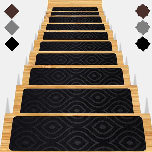 Stair Treads for Wooden Steps 15pcs - 8x30in Carpet Stairs Runner Indoor Non-Slip Stair Mats for Kids Elders and Pets