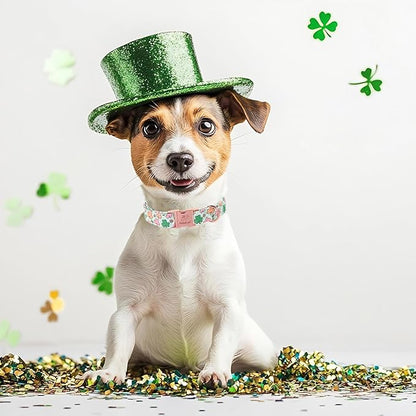 St. Patrick's Day Dog Collar for Puppy Small Dogs - Lucky Clover Pastel Dog Collars, Irish Spring Shamrock Pet Collars, Adjustable Heavy Duty Dogs Collar with Metal Buckle XS