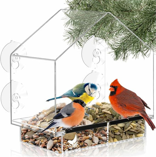Window Bird Feeder with Strong Suction Cups, Clear Window Feeders for Outside - Transparent Bird House, Balcony Glass Mount, Acrylic Cat, Kids & Elderly Viewing