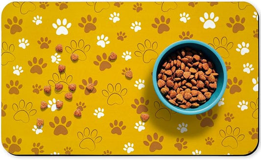 Dog Food Mat, Absorbent Water Bowl Mats Cat Pet Feeding Placemats Yellow 24 * 32 inch