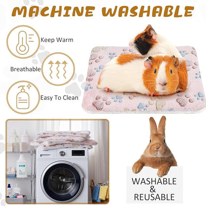 Tuanse 4 Pack Ultra Soft Dog Cat Bed Mat Small Animal Guinea Pig Bed with Cute Print Reversible Fleece Dog Crate Kennel Pad Cozy Washable Thickened Hamster Pet Beds Mat(13 x 10 Inches,Light Brown)