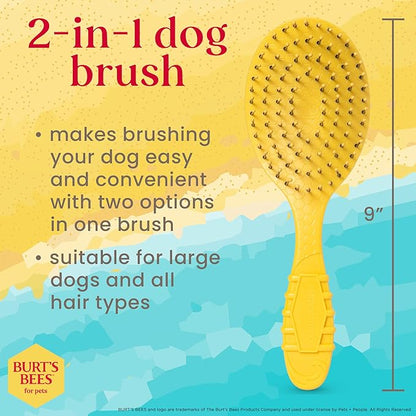 Burt's Bees for Pets Double Sided Brush for Large Dogs with Handle Made from Recycled Plastics Collected from Coastal Communities| 2-in-1 Dog Brush Removes Tangles While Smoothing Dog Fur