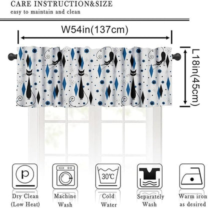 Mid Century Black Cat Valance Curtains, Retro Atomic Starburst Vintage Modern Abstract Geometric Pattern 1950s Window Curtain Valance for Bedroom Living Room 54x18inch