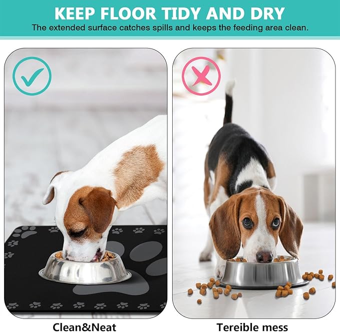 Dog Food Mats for Floor, Absorbent Pet Food Mat - Cat Feeding Mat Quick Dry Dog Bowl Mats for Water Pet Supplies Feeding Placemat 16" x 24" Black
