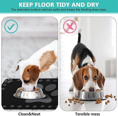 Dog Food Mats for Floor, Absorbent Pet Food Mat - Cat Feeding Mat Quick Dry Dog Bowl Mats for Water Pet Supplies Feeding Placemat 12" x 20" Black