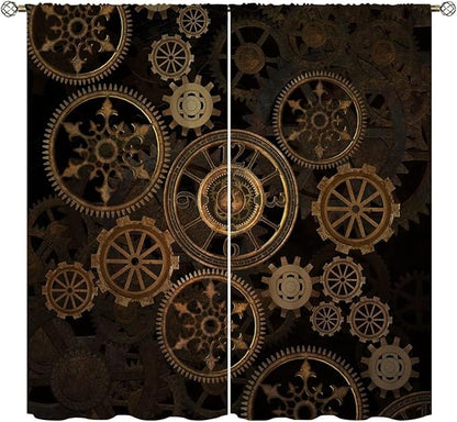 Steampunk Blackout Curtains for Home Decor,Steam Punk Gears Background Rod Pocket Thermal Insulated Drapes Darkening Window Curtain for Girls Boy Bedroom Living Room 72 x 63 Inch