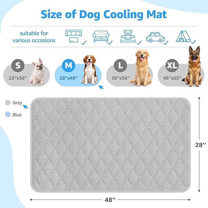LOOBANI Dog Cooling Mat 48"x28"- Dog Cooling Pad Durable, Cool Blanket Machine Washable, Large Pet Cool Mat for Outdoor, Indoor (Grey, 48"x28")
