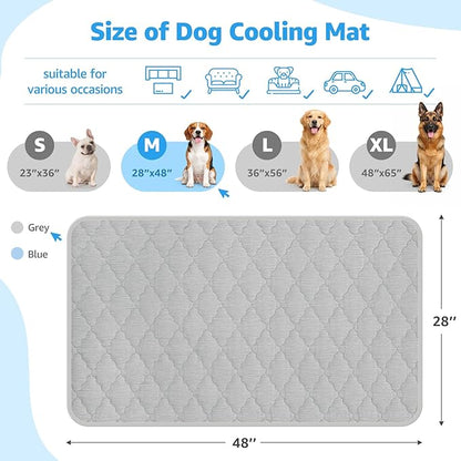 LOOBANI Dog Cooling Mat 48"x28"- Dog Cooling Pad Durable, Cool Blanket Machine Washable, Large Pet Cool Mat for Outdoor, Indoor (Grey, 48"x28")