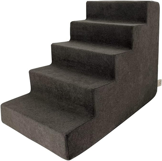 Best Pet Supplies Dog Stairs for Small Dogs & Cats, Foam Pet Steps Portable Ramp for Couch Sofa and High Bed Non-Slip Balanced Indoor Step Support, Paw Safe No Assembly - Dark Brown, 5-Step