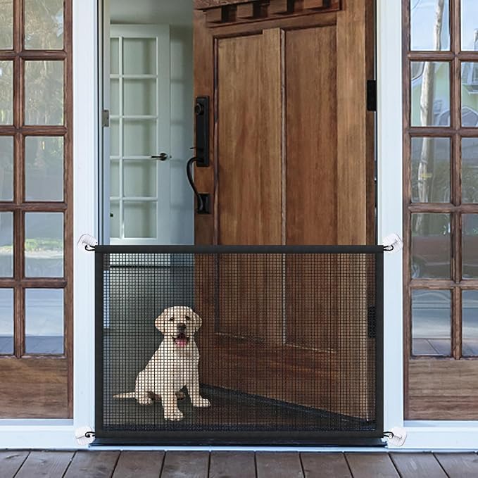 Mesh Dog Gate for Pets, Magic Pet Gate for The House, Portable Indoor Puppy Safety Fence Guard for Stairs and Doorways, Easy Install Anywhere, 35" W x 30" H, 8 Hooks